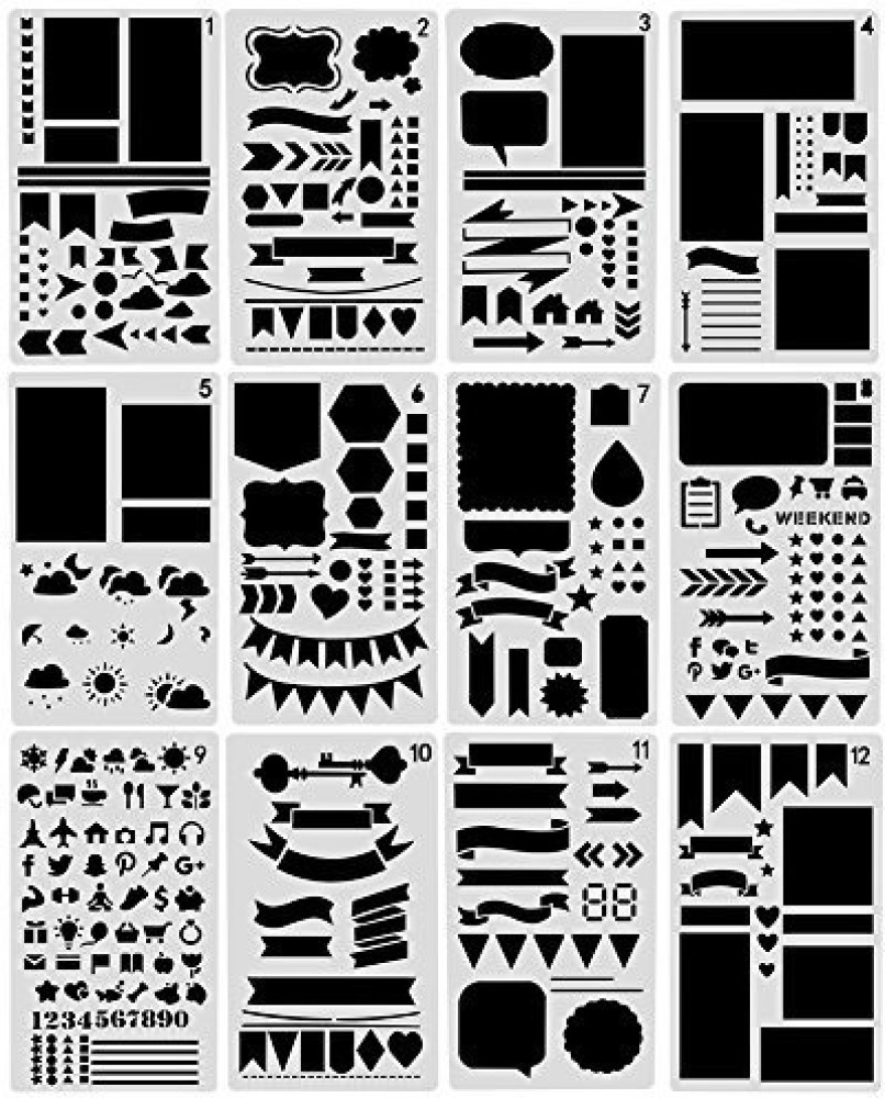 Generic NABLUE 12 Pcs Bullet Journal Stencil Set Planner Stencil for  Journaling, Scrapbooking, DIY Cards Making and Art Projects (12 Different  Styles Stencils) - NABLUE 12 Pcs Bullet Journal Stencil Set Planner